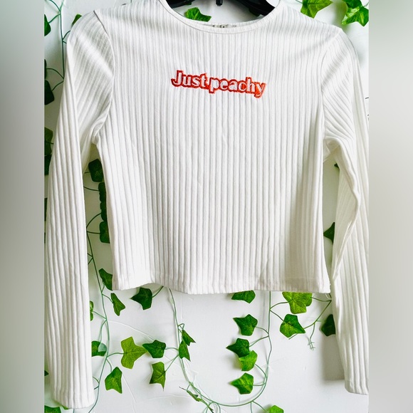 WHITE RIB KNIT LONG SLEEVE ✪ SIZE S ✪ PAPAYA - Picture 1 of 2